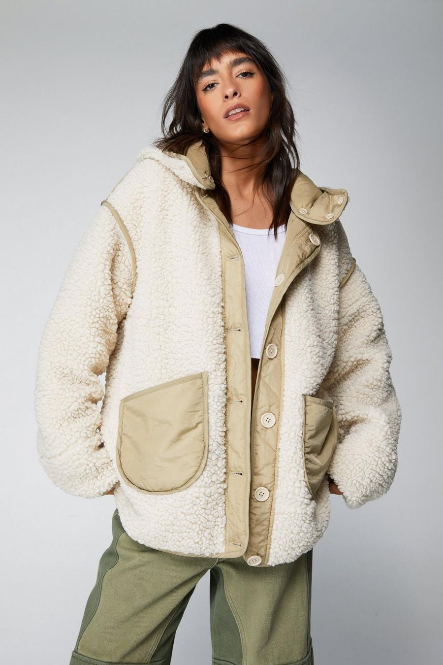 Cream Oversized Sherpa Lined Reversible Jacket
