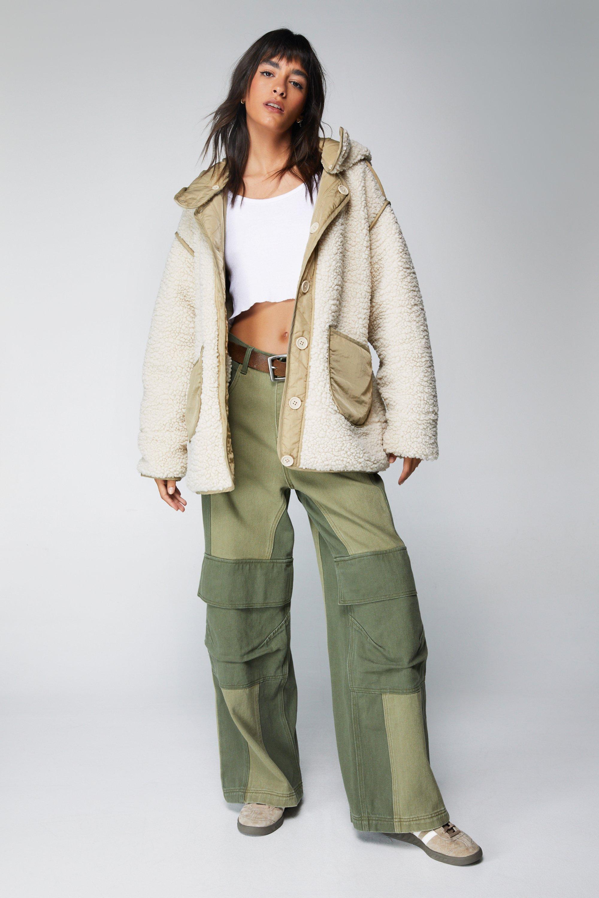 Women s Oversized Sherpa Lined Reversible Jacket Boohoo UK