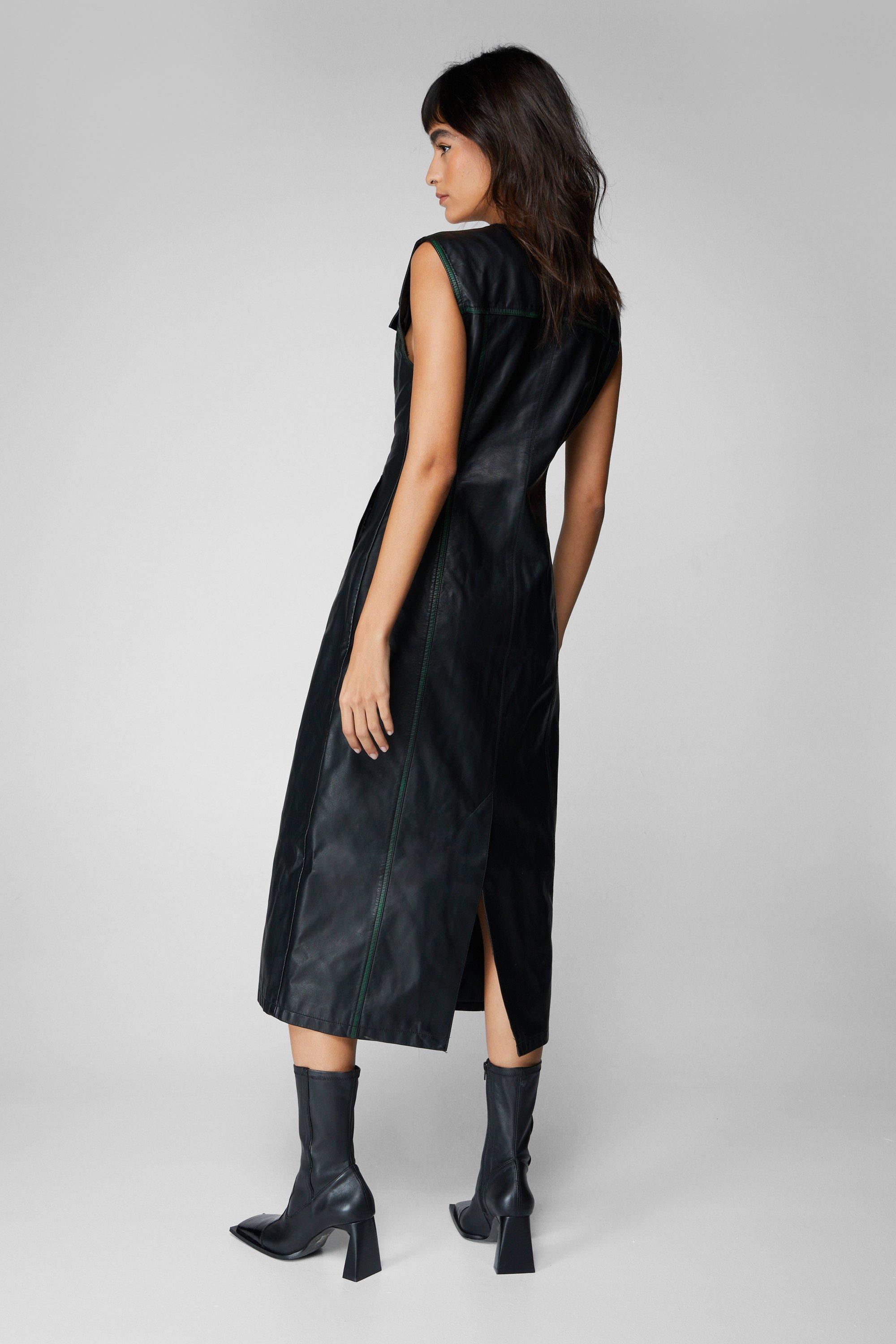 Boohoo black leather store dress