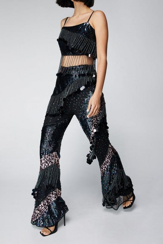 NastyGal Sequin Beaded Tassel Flare Trousers 1