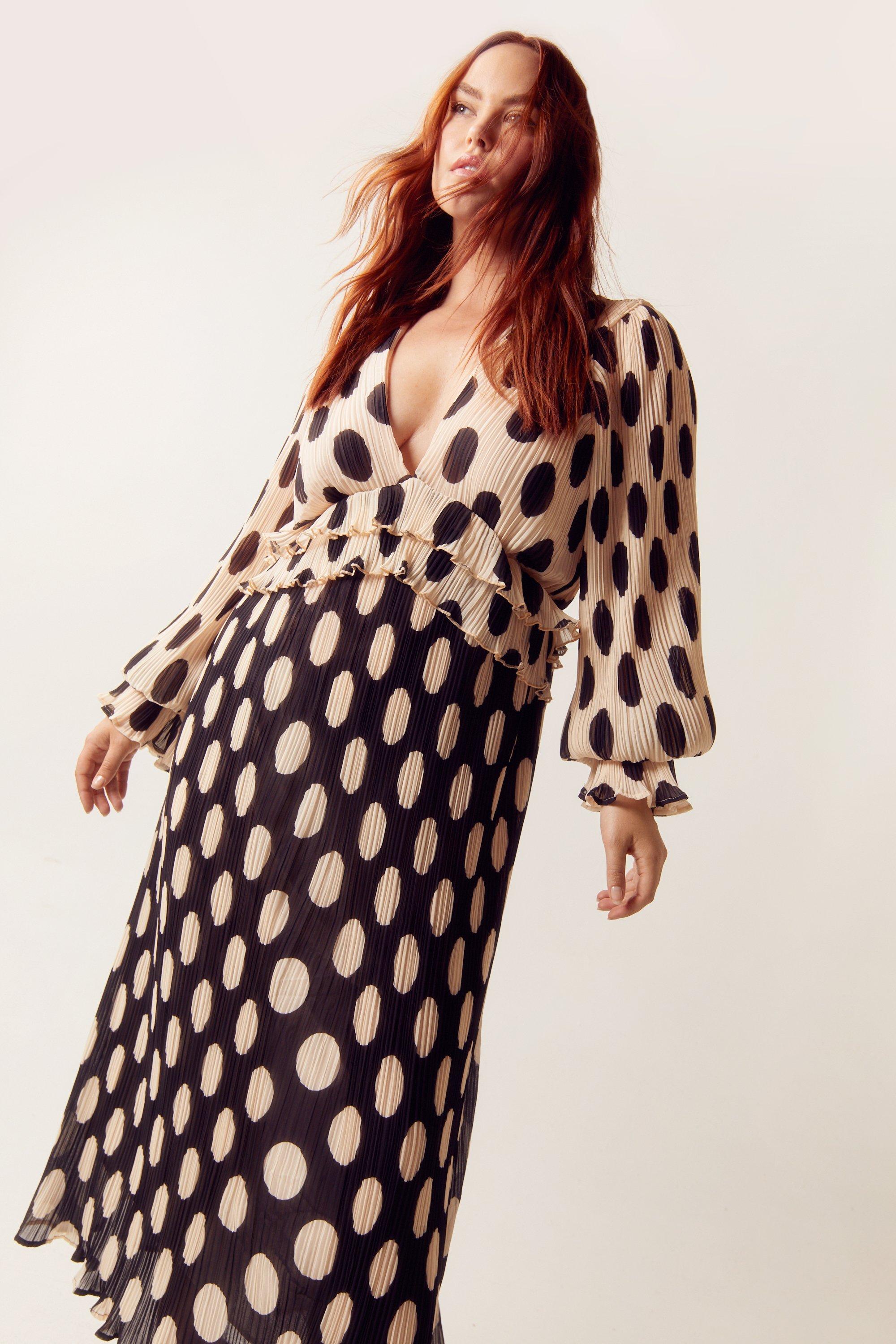 NastyGal Plus Size Polka Dot Print Pleated Maxi Dress | Debenhams