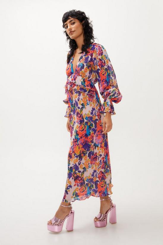 NastyGal Floral Print Pleated Maxi Dress 3