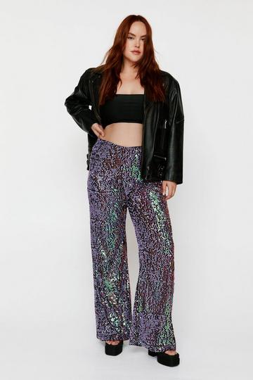 Lilac Purple Plus Size Velvet Sequin Flare Pants