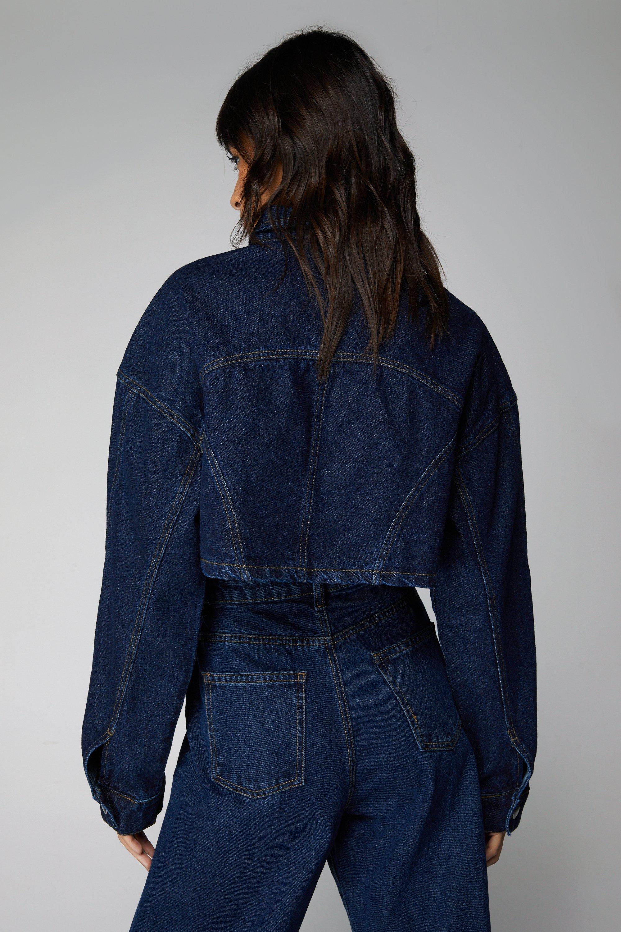 Long denim best sale jacket boohoo