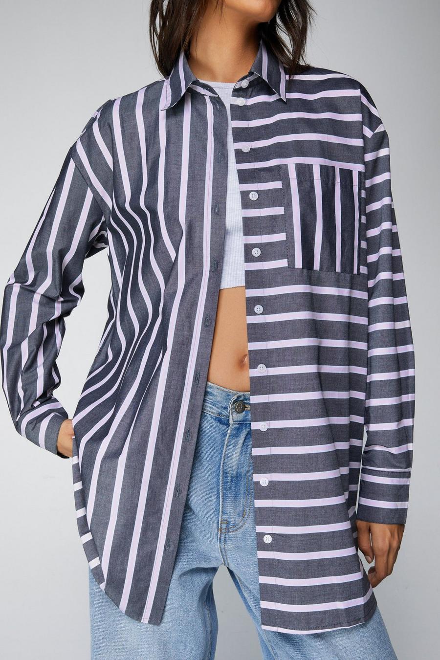 Pink Stripe Longline Button Down Shirt image number 1
