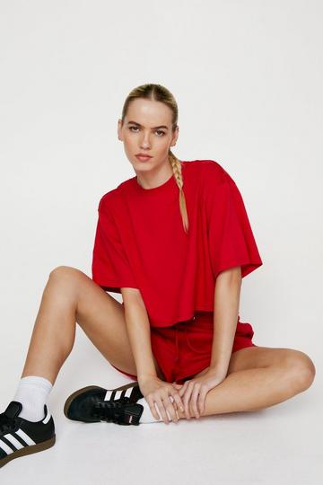 Red Boxy Crop T-shirt and Shorts Co-ord Set