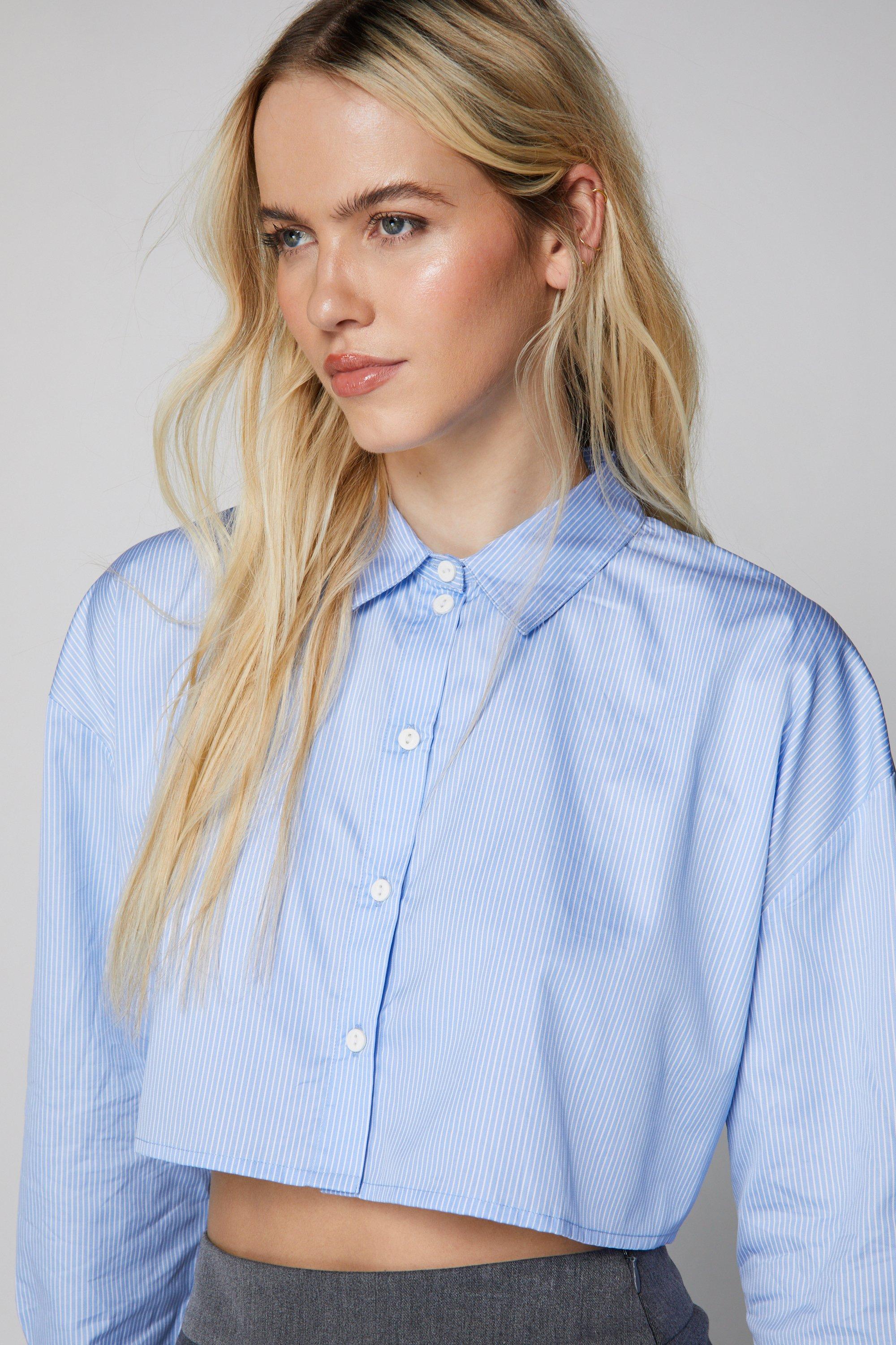 Women's Poplin Stripe Cropped Shirt