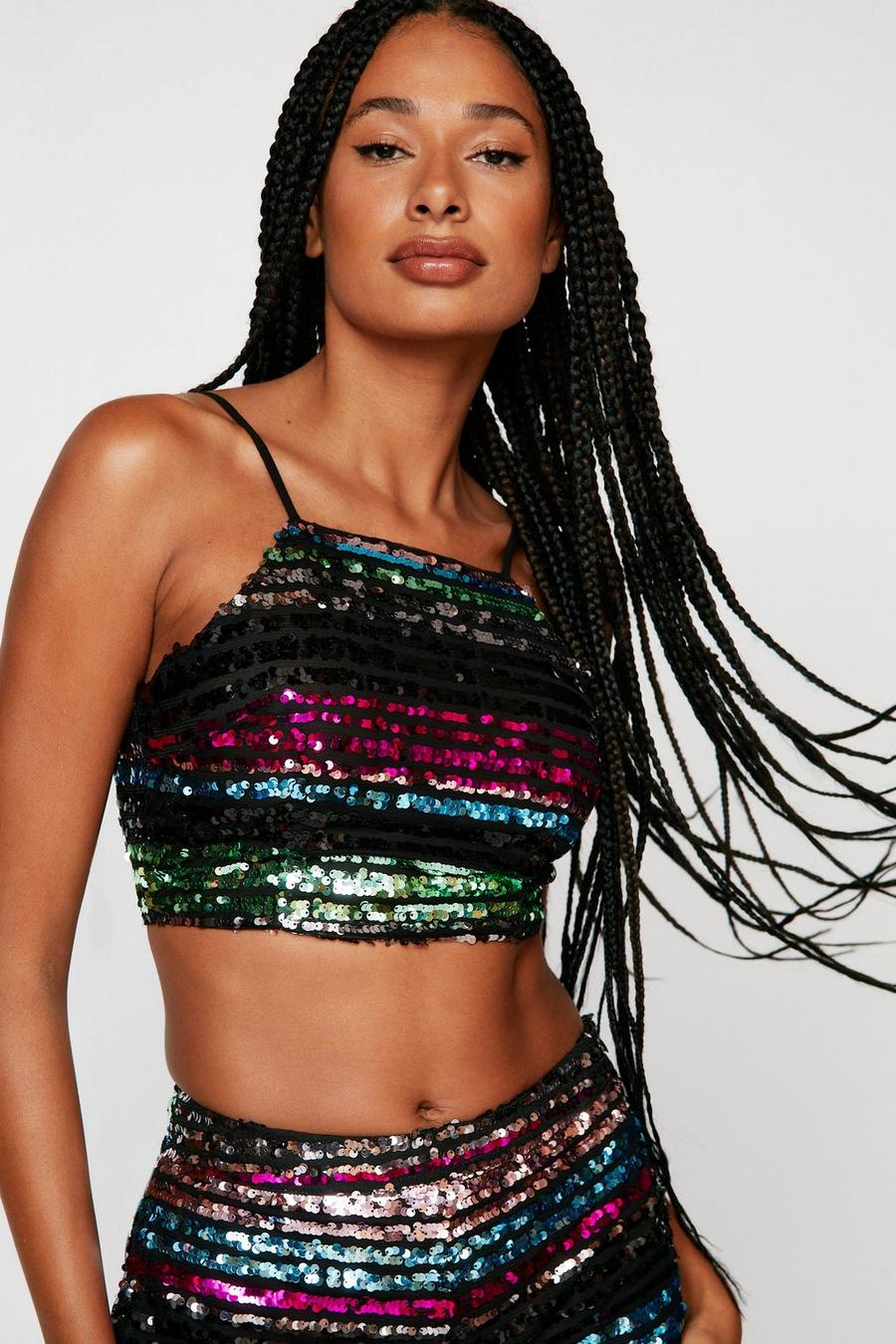 Multi Stripe Sequin Strappy Top image number 1