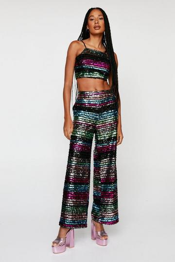 Stripe Sequin Wide Leg Pants multi