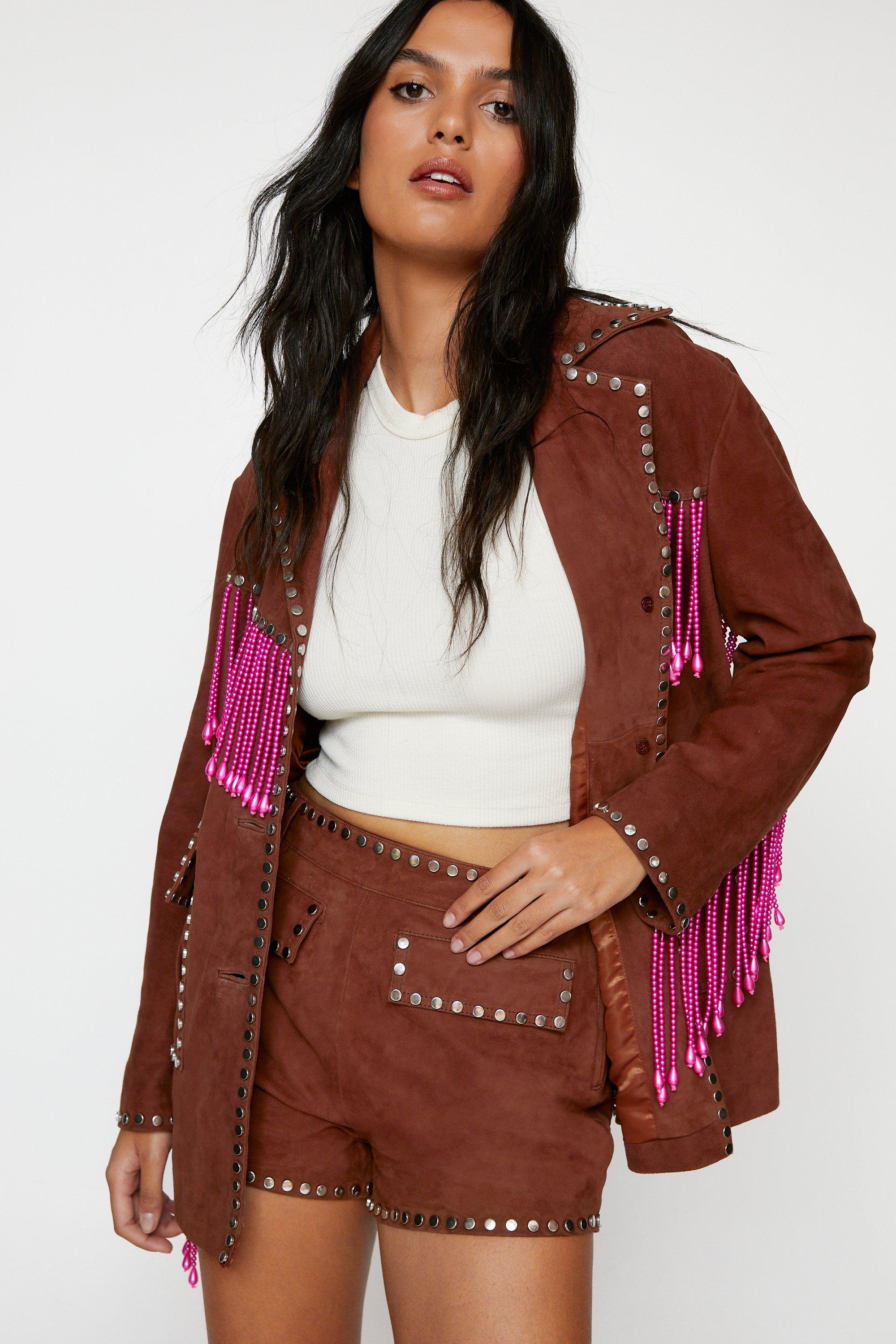 Faux suede fringe clearance jacket