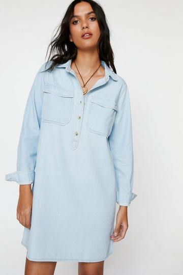 Denim Double Pocket Shirt Dress bleach wash