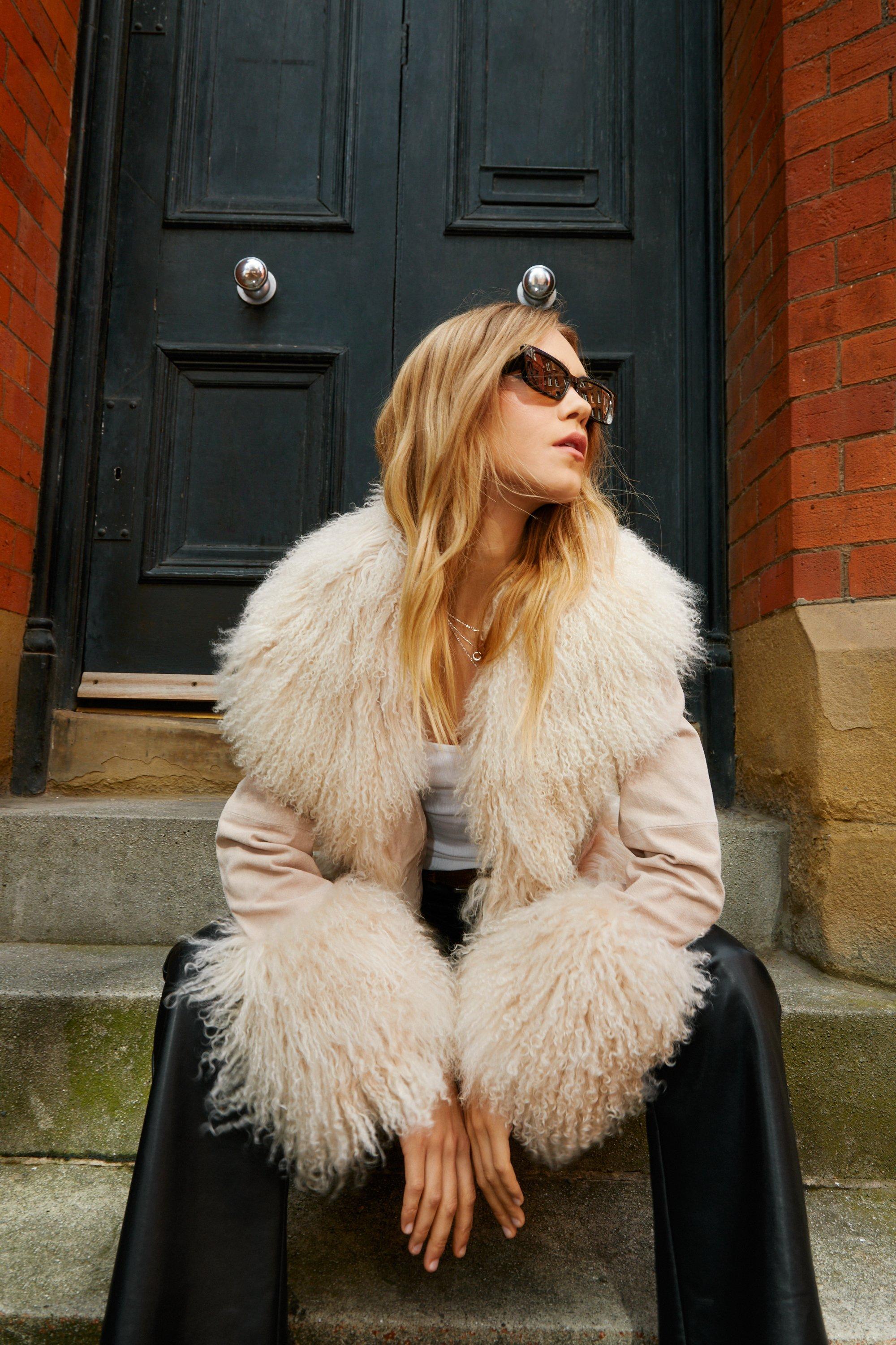 Womens Real Suede Shearling Collar Afghan Jacket | Boohoo UK