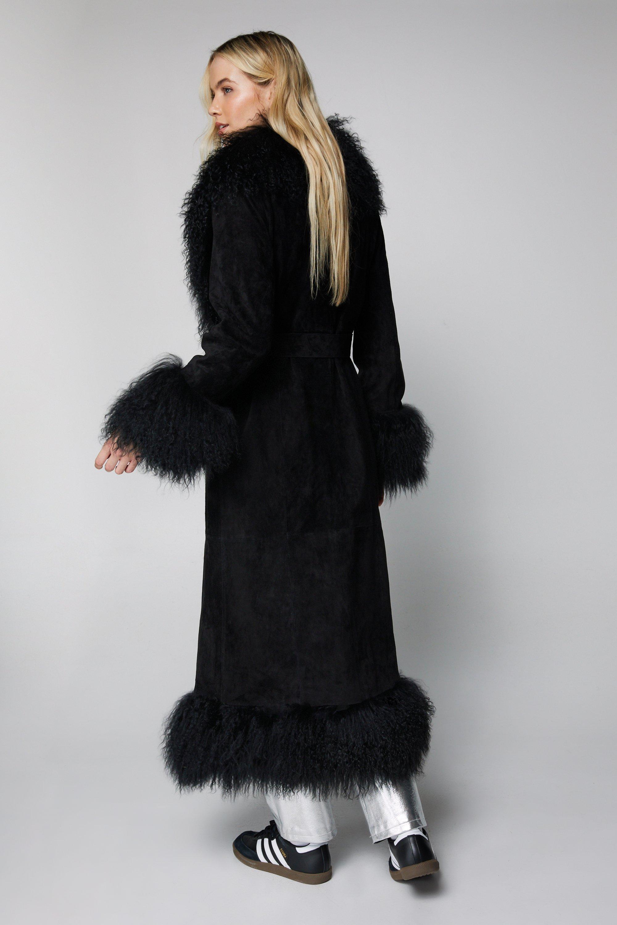 Black suede 2025 fur coat