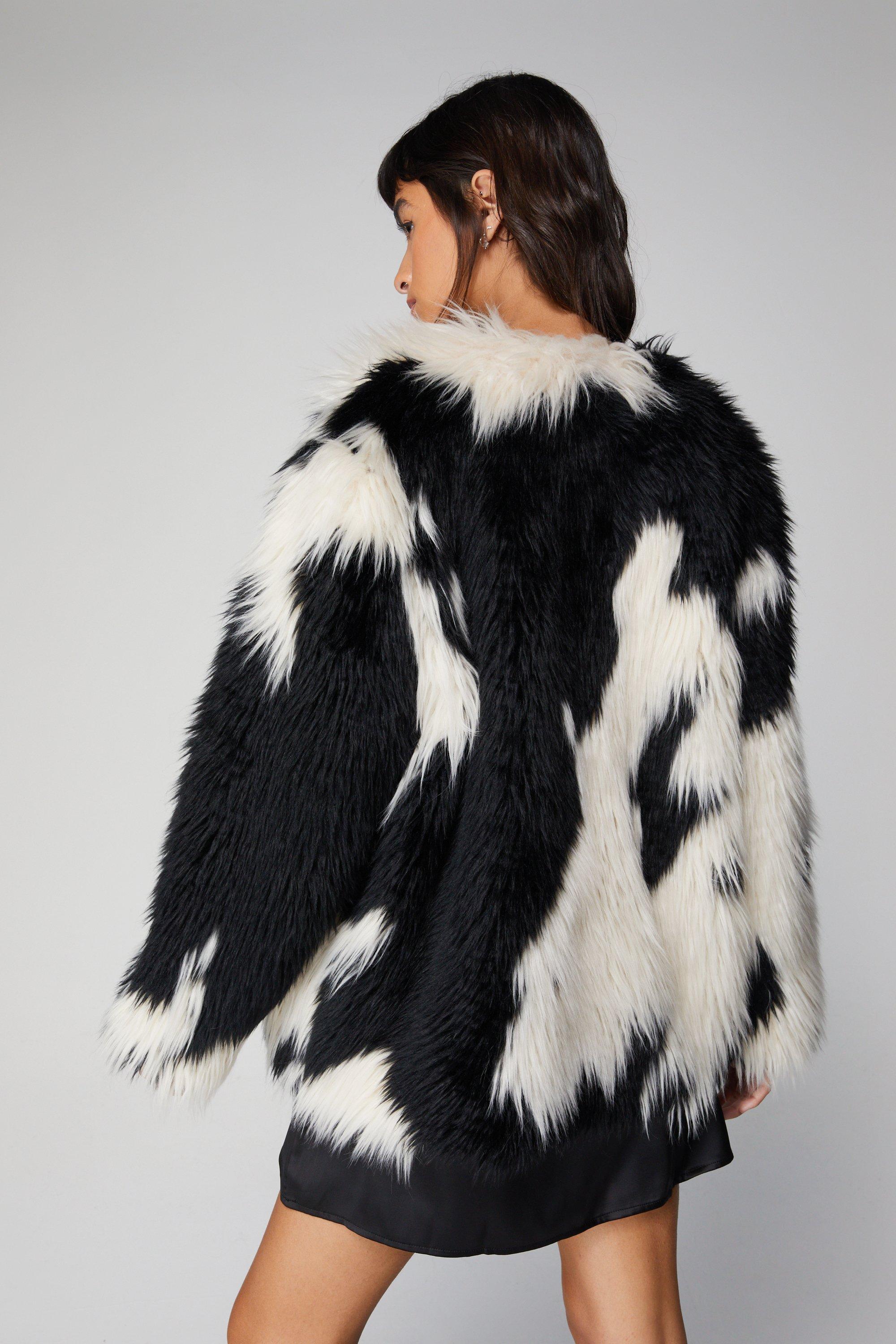 Premium Patchwork Monochrome Fur Coat