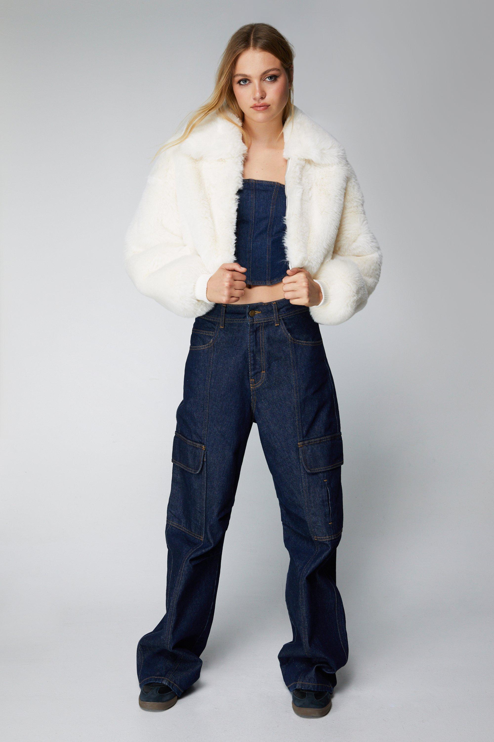 Women s Premium Plush Fur Bomber Jacket Boohoo UK