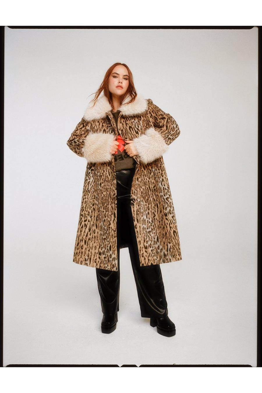 Neutral Plus Size Premium Wool Blend Animal Swing Coat