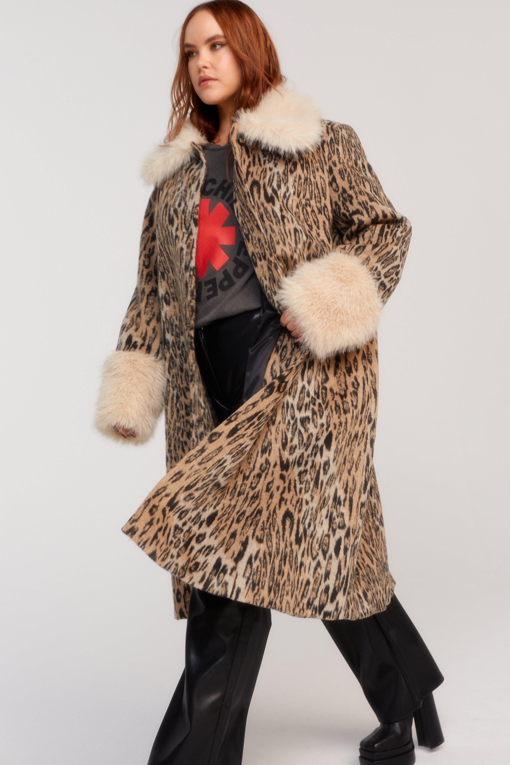 Women s Plus Size Premium Wool Blend Animal Swing Coat Boohoo UK