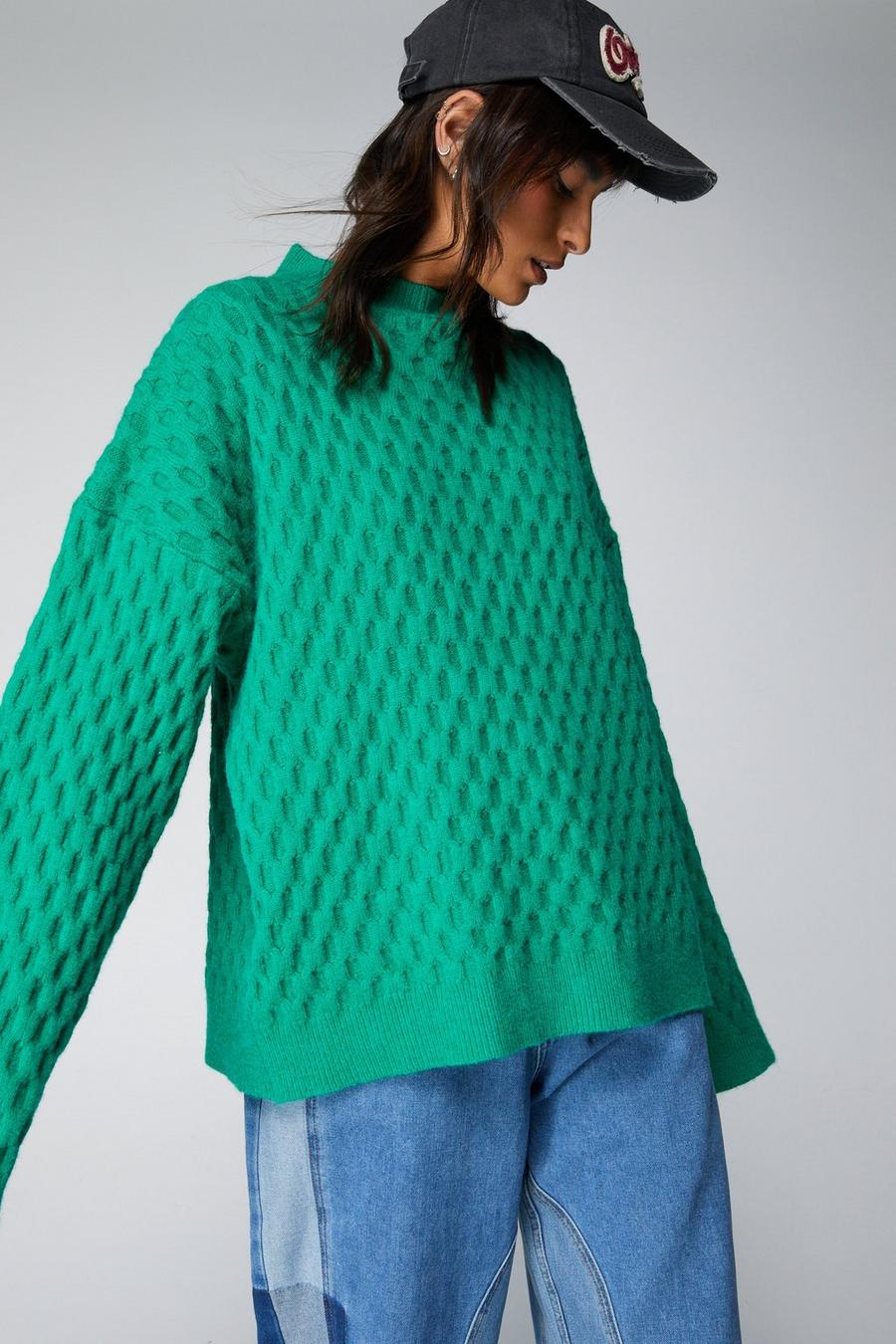 Green Premium Waffle Knit Relaxed Jumper image number 1