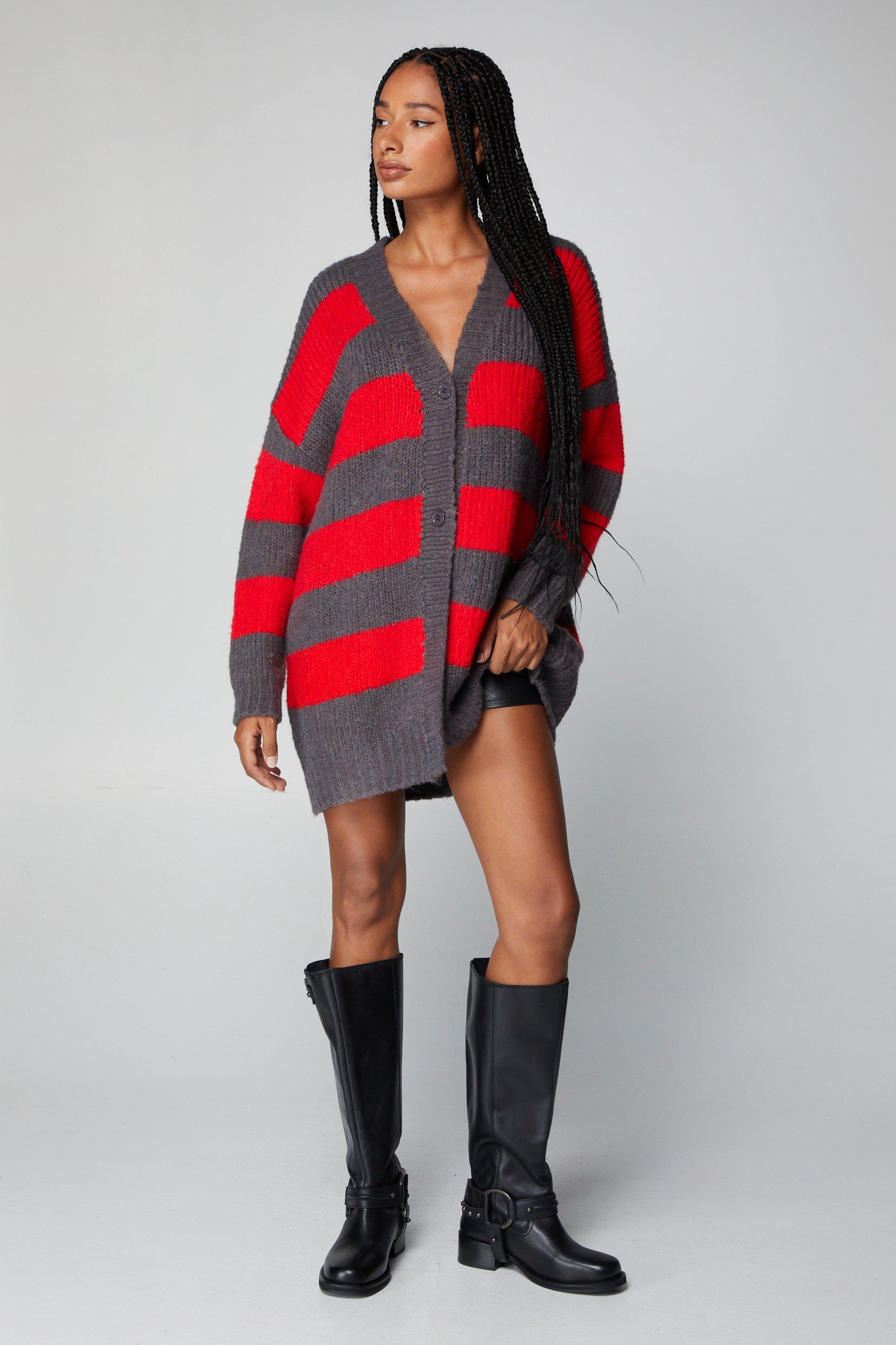 Women s Stripe Oversized Button Up Cardigan Boohoo UK