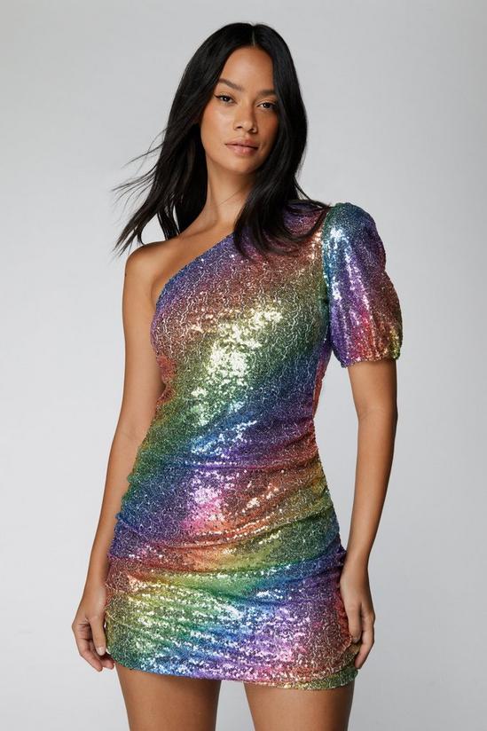 NastyGal One Shoulder Rainbow Glitter Mini Dress 1