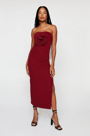 Corsage Detail Bandeau Midaxi Dress burgundy