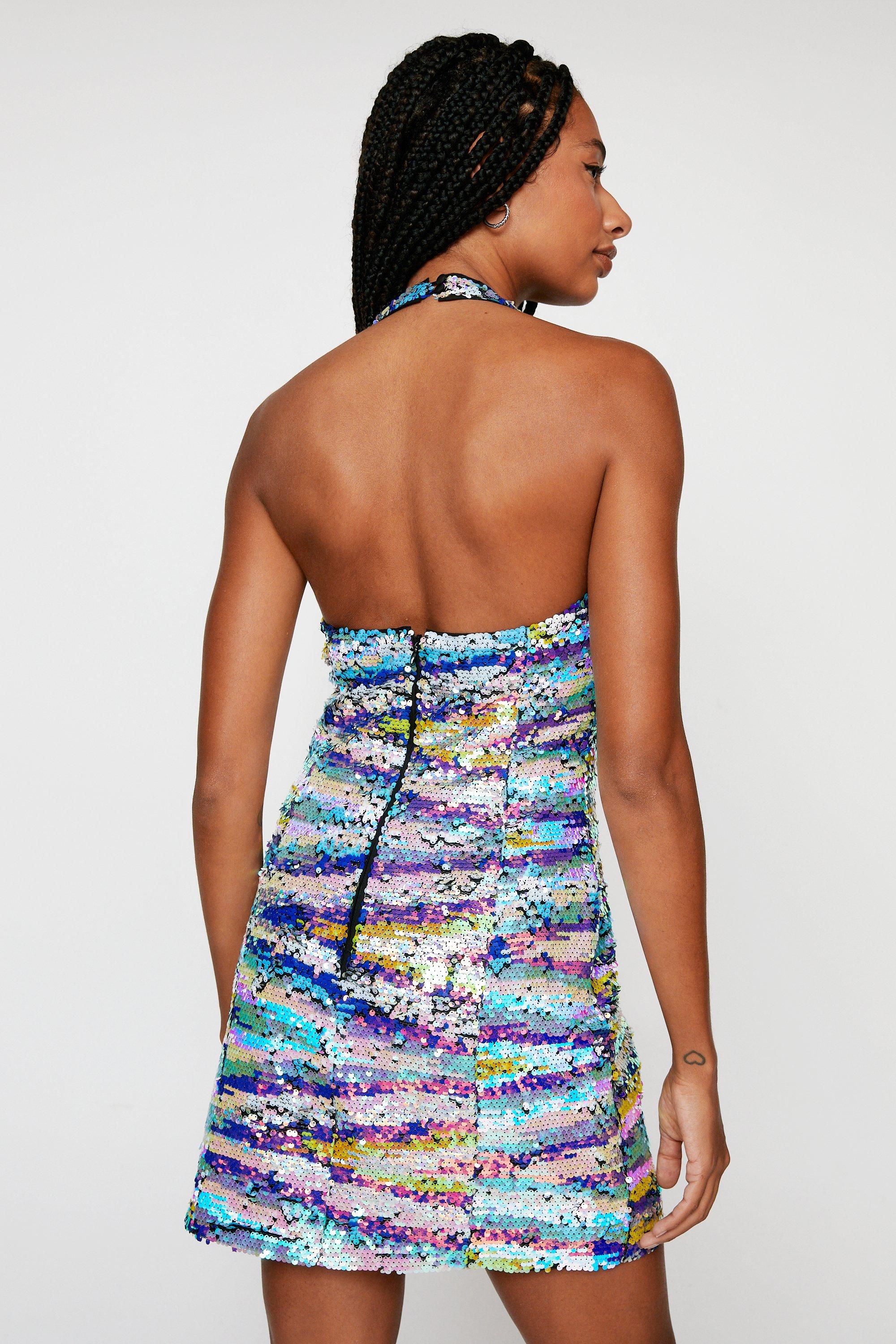 Plunging halter mini dress sale