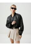 NastyGal Distressed Faux Leather Cropped Bomber Jacket thumbnail 3