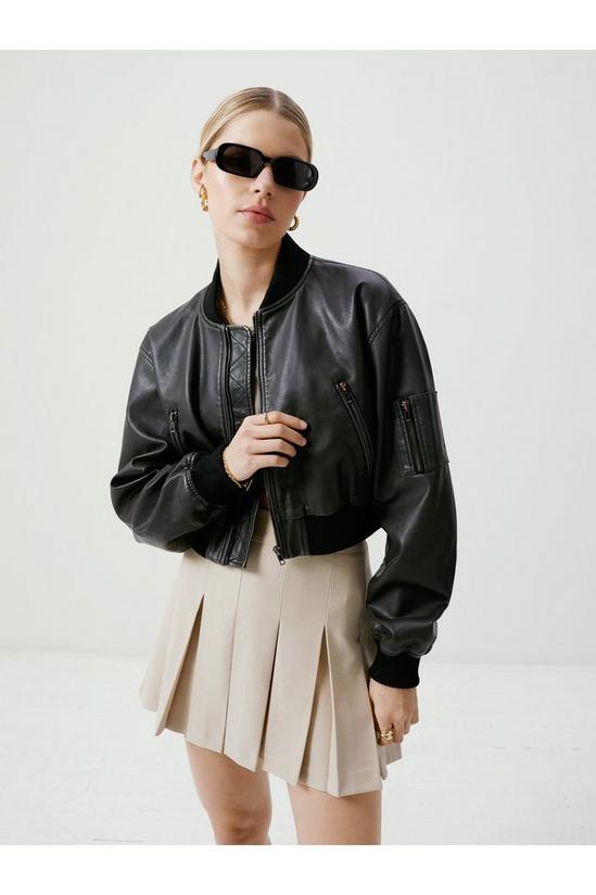 NastyGal Distressed Faux Leather Cropped Bomber Jacket 3
