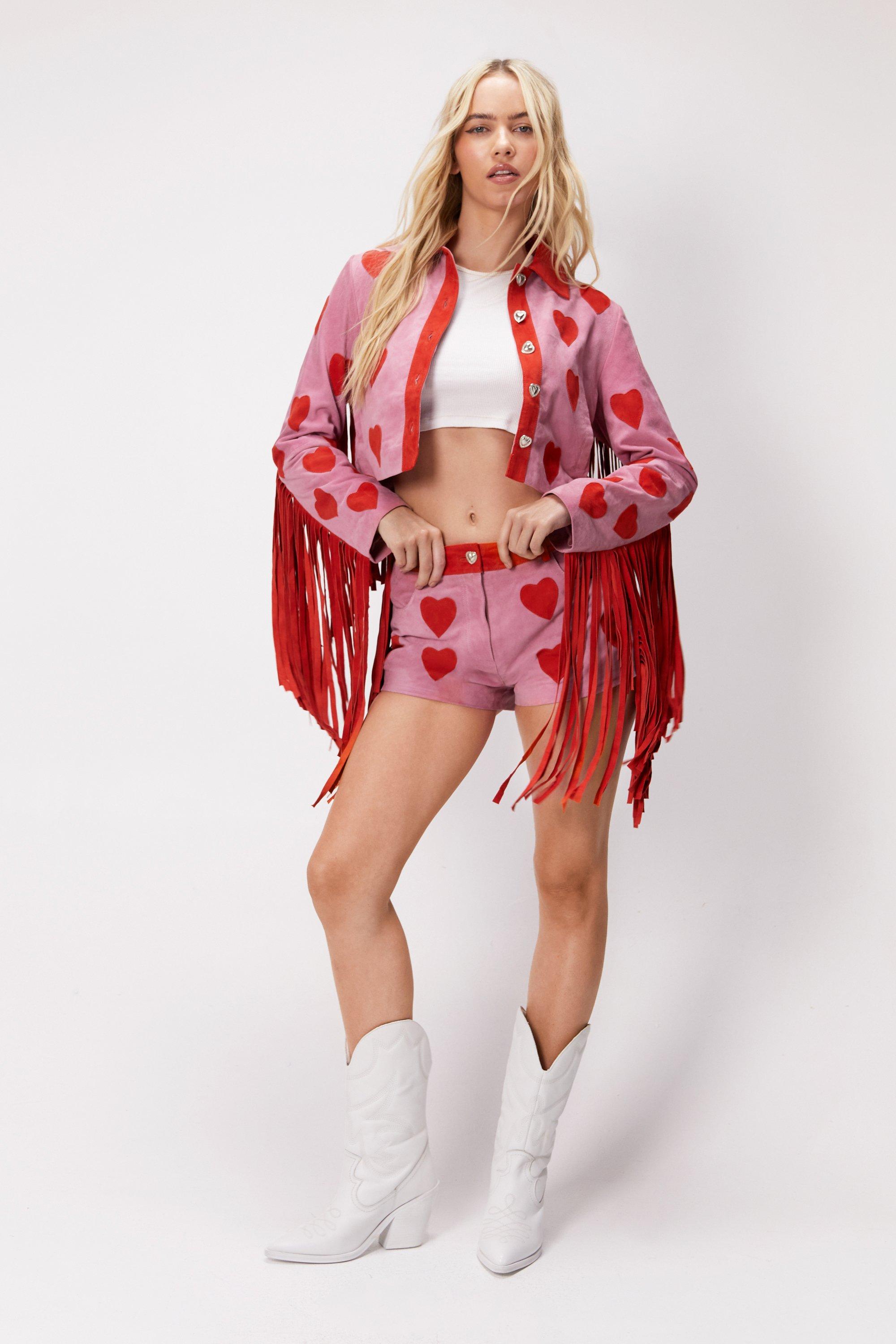 Real Suede Heart Fringe Shorts