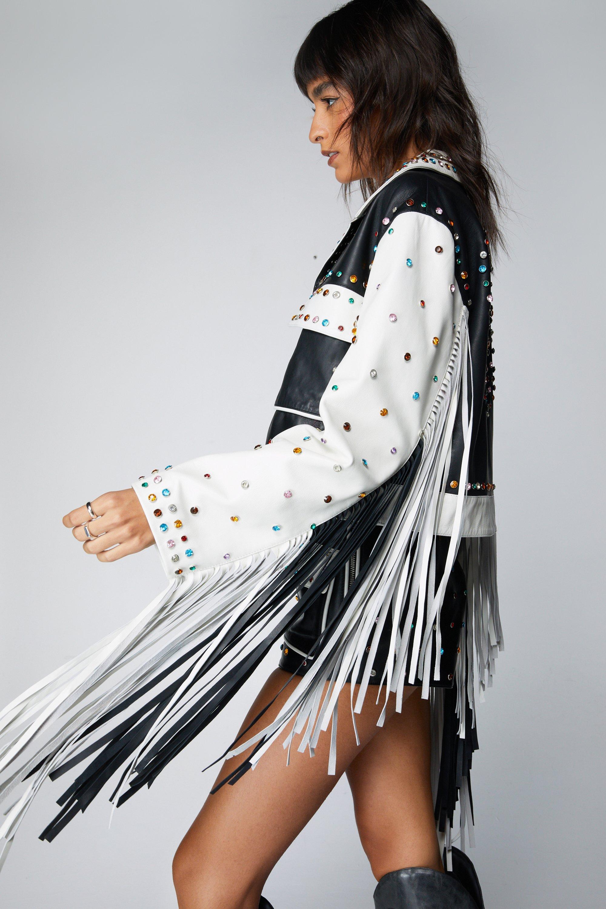 Premium Real Leather Studded Fringe Jacket