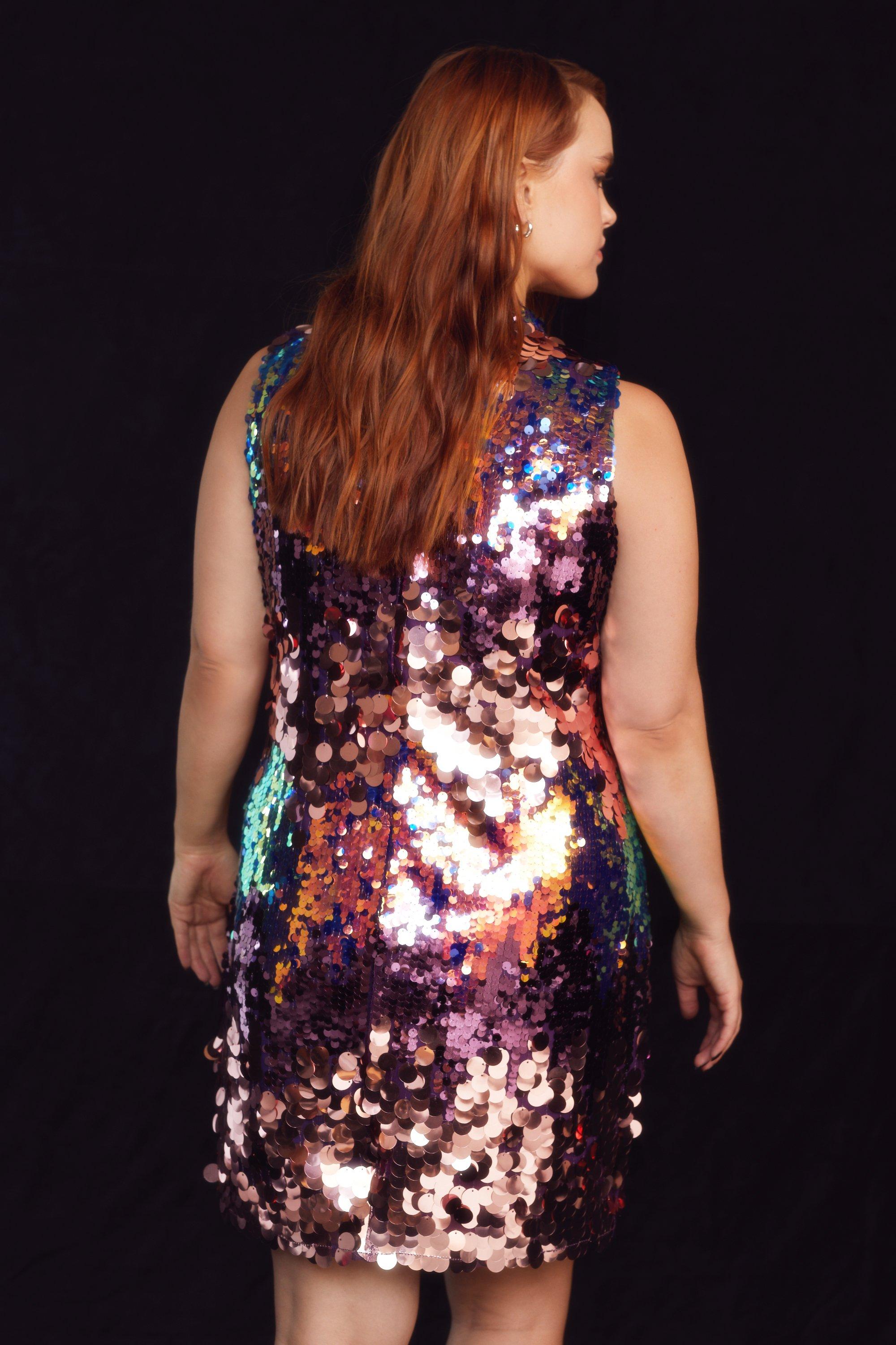 Plus Size Sequin Stripe High Neck Shift Dress