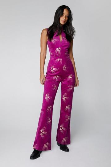 Premium Embroidered Velvet Jumpsuit mauve