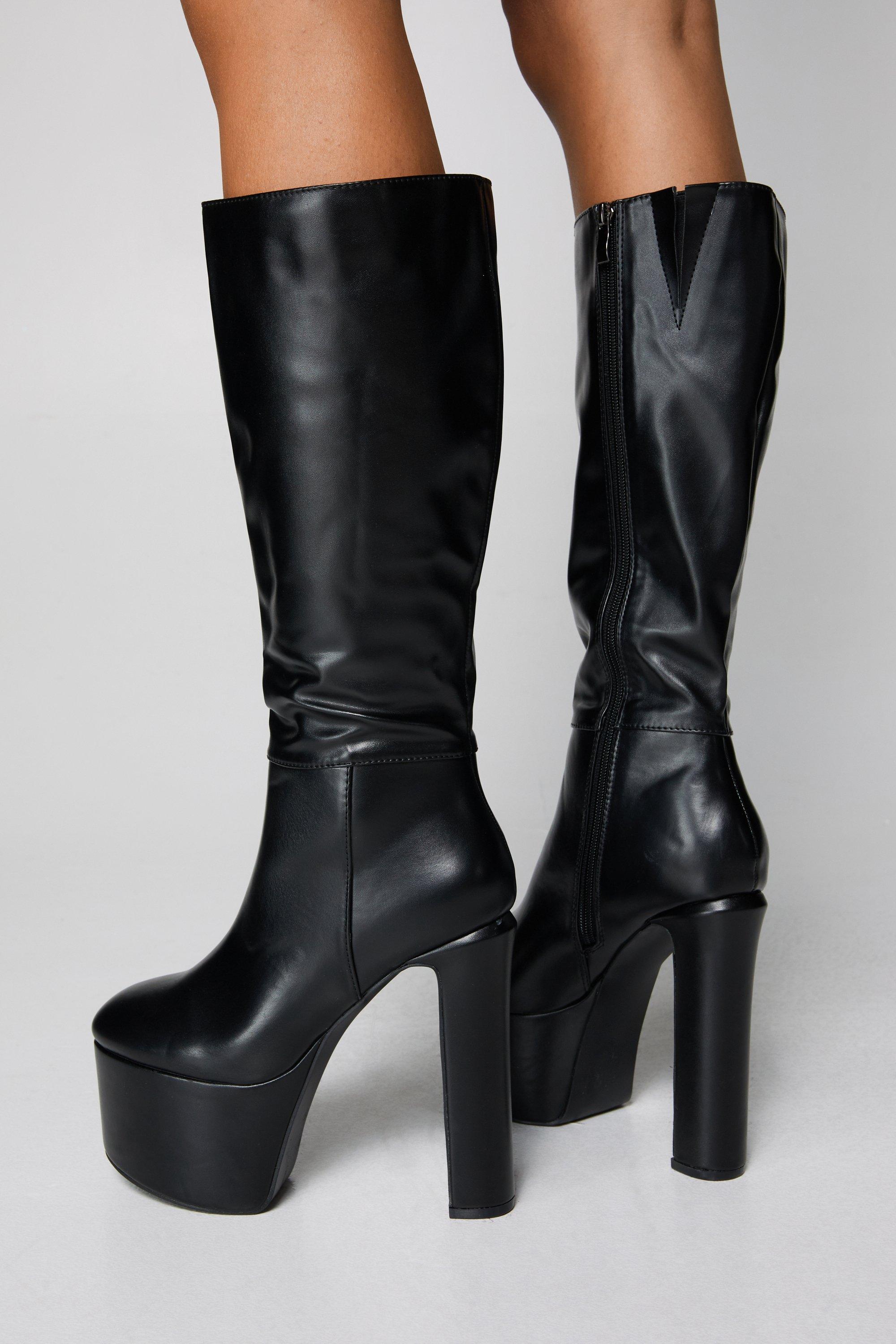 Faux leather high heel on sale boots