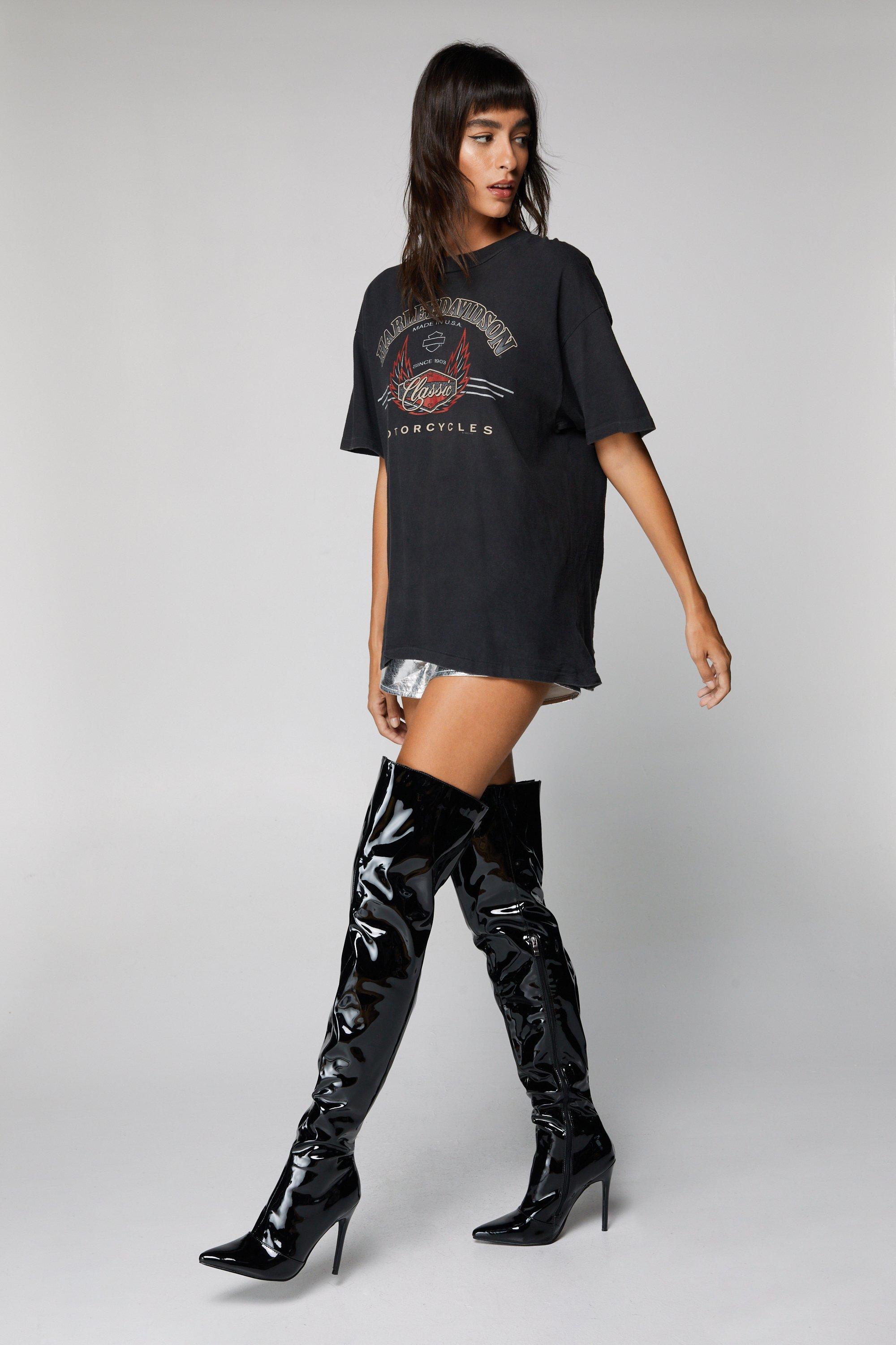 Patent Pointed Toe Thigh High Boots Boohoo UK