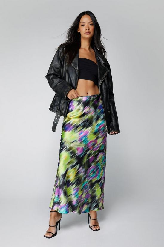 NastyGal Blurred Floral Satin Maxi Skirt 1