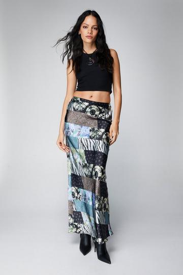 Scarf Printed Satin Maxi Skirt multi