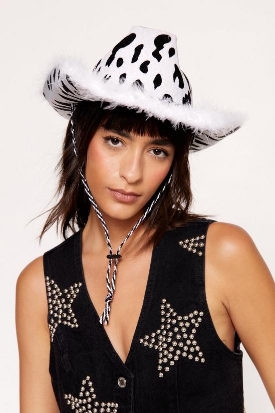 NastyGal Cow Print Feather Cowboy Hat 1