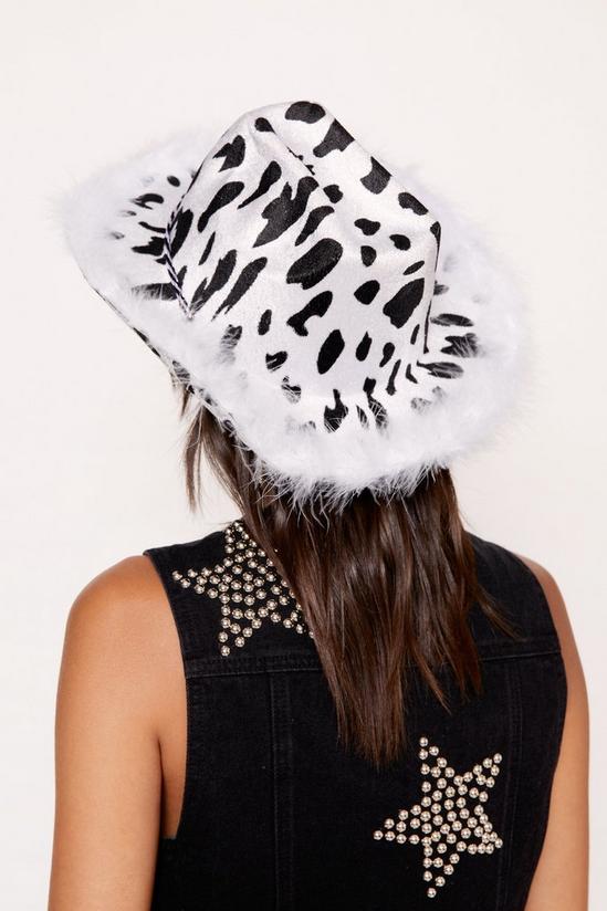 NastyGal Cow Print Feather Cowboy Hat 2