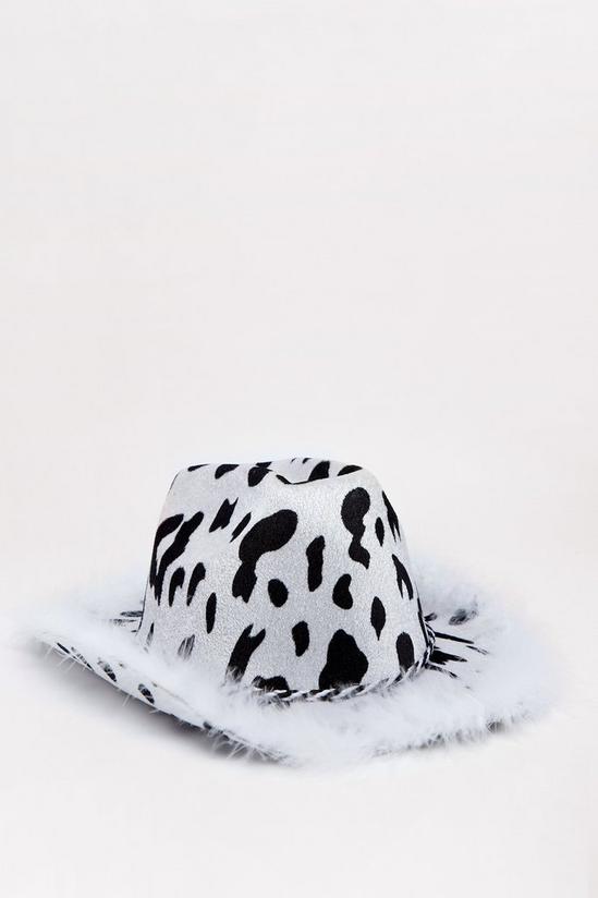 NastyGal Cow Print Feather Cowboy Hat 3