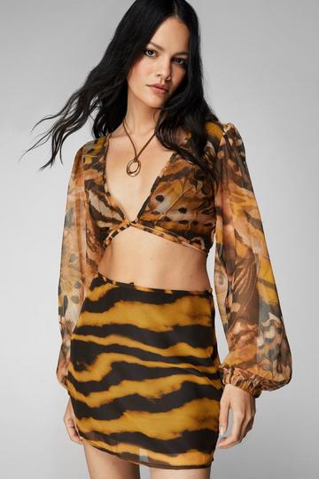 Animal Print Tie Back Crop Top brown