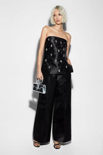 Satin Twill Wide Leg Pants black