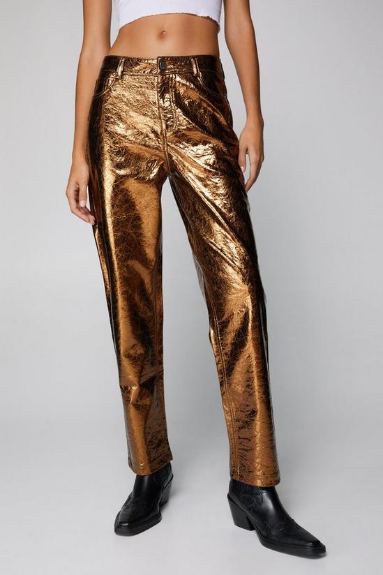 NastyGal Metallic Crackle Faux Leather Trousers 2