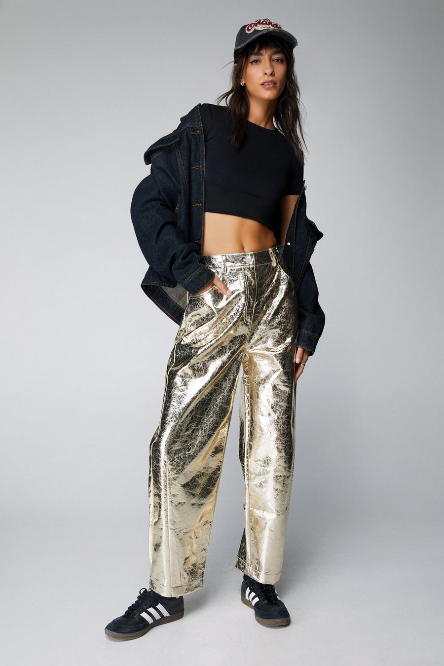 Gold Metallic Crackle Horse Shoe Trousers
