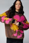 NastyGal Fluffy Floral Oversized Sweater thumbnail 1