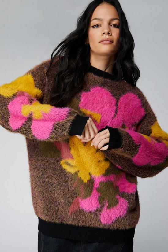 NastyGal Fluffy Floral Oversized Sweater 1