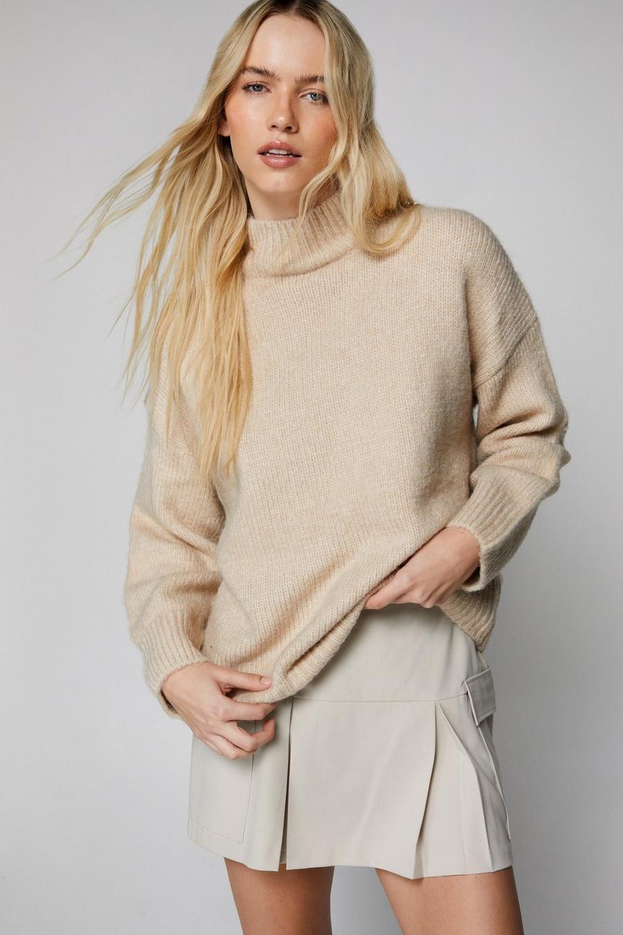 Stone Turtleneck Relaxed Long Sleeve Jumper