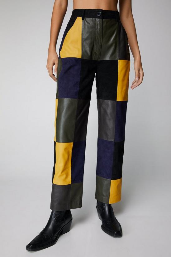 NastyGal Premium Real Leather And Suede Patchwork Pants 2