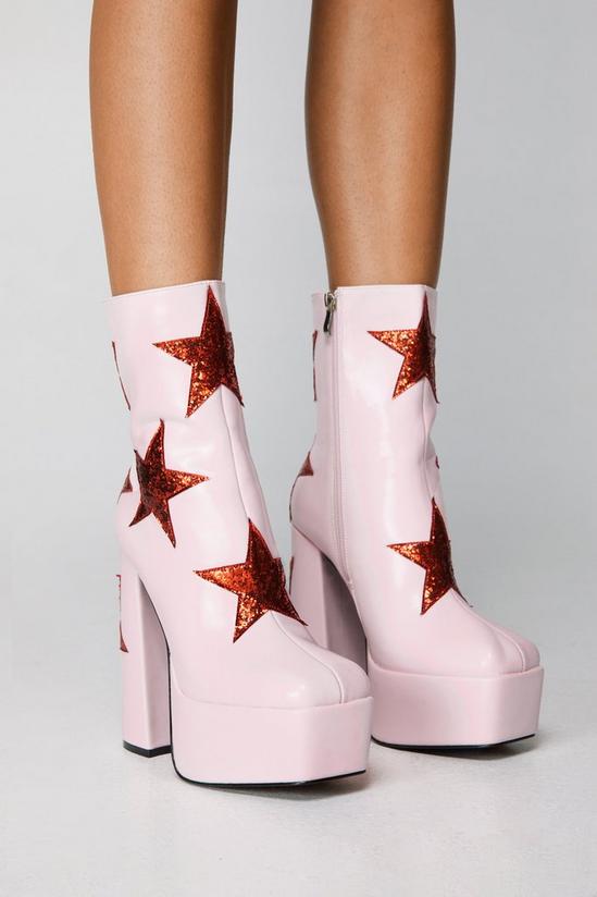 NastyGal Faux Leather & Glitter Star Platform Ankle Boots 2