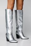 NastyGal Metallic Croc Knee High Cowboy Boots thumbnail 3