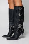 NastyGal Faux Leather Buckle Detail Pointed Toe Knee High Boots thumbnail 3